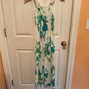 Tropical White and Teal Floral Dress
